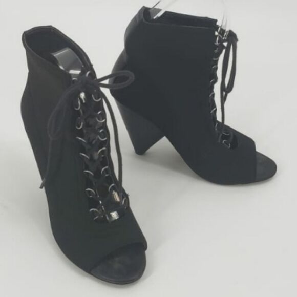 BCBGENERATION womens 7 Alicia black lace up open toe ankle booties - Picture 1 of 9